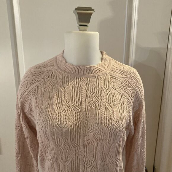 Joie Blush Pink Joie "Caire" Crochet Open Knit Pullover Ruffle Sweater- Size M - Picture 3 of 16